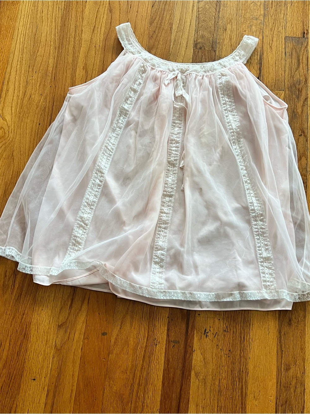 Vintage Pale Pink Sheer Layered Chemise with Lace Trim